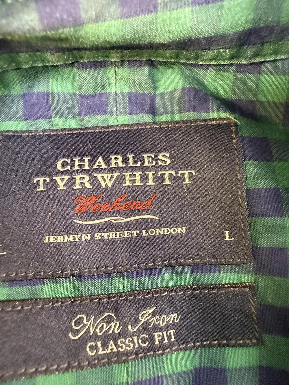 Charles Tyrwhitt Shirt Mens Large Green Check Long Sleeve Button Down Non-Iron